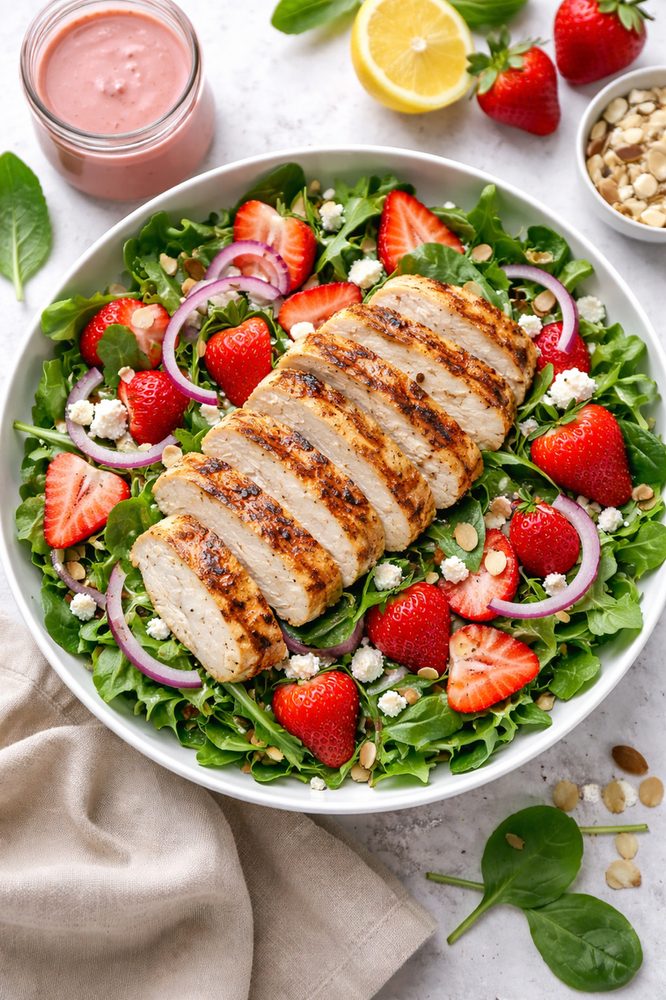 Lower-Carb High-Protein Chicken Strawberry Salad